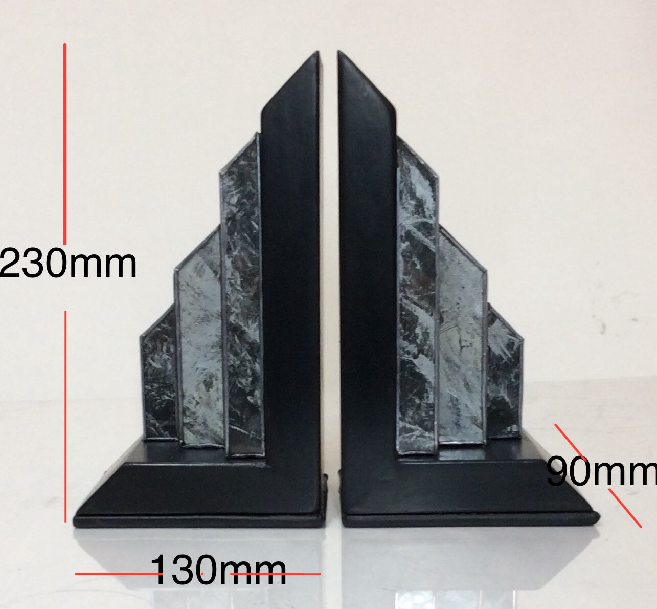 Art Deco Style Ebony and Marbled Glass Bookends (Pair)