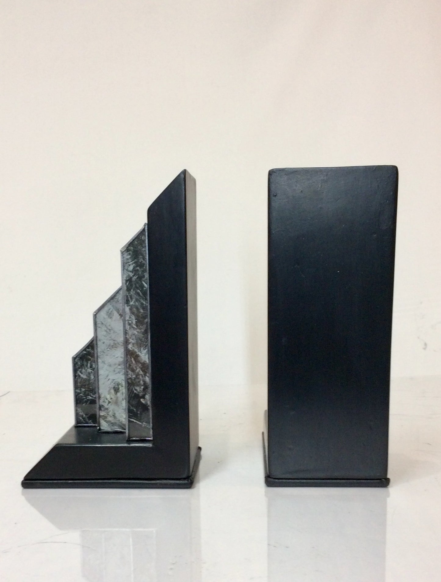 Art Deco Style Ebony and Marbled Glass Bookends (Pair)