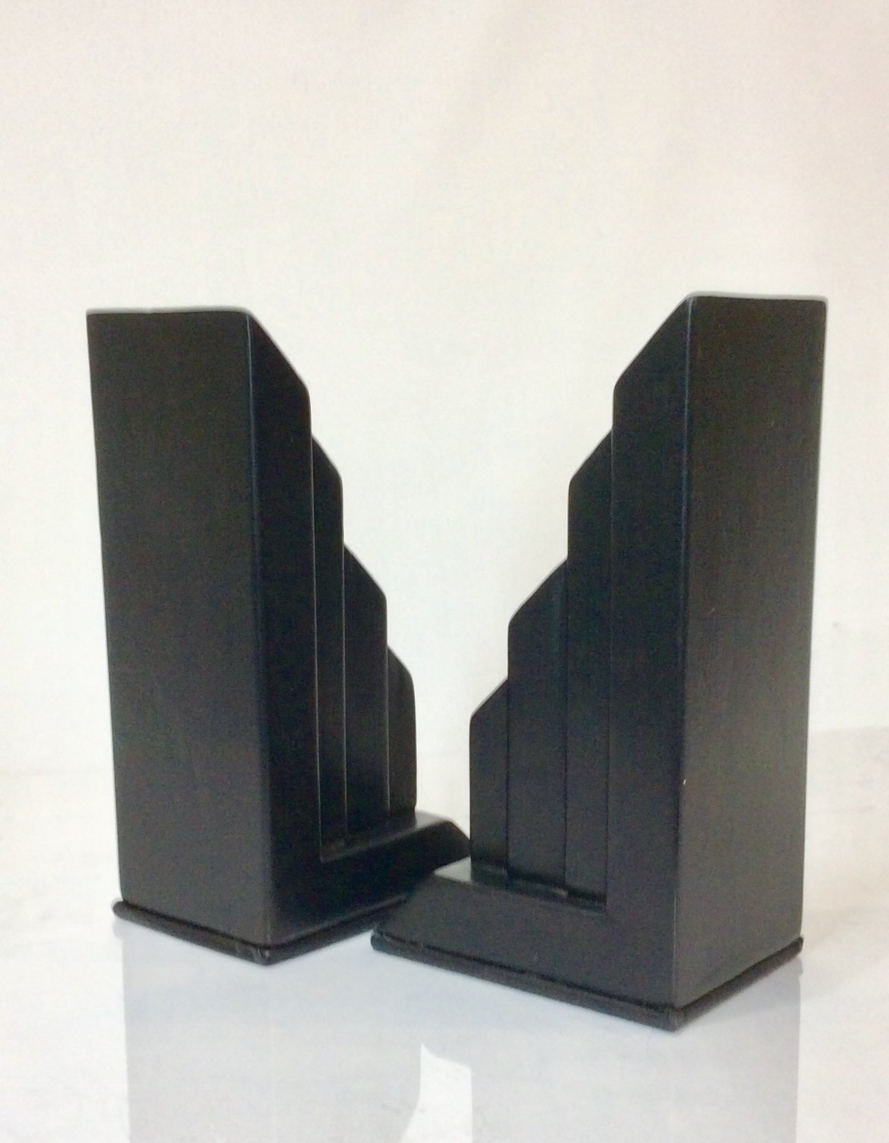 Art Deco Style Ebony and Marbled Glass Bookends (Pair)