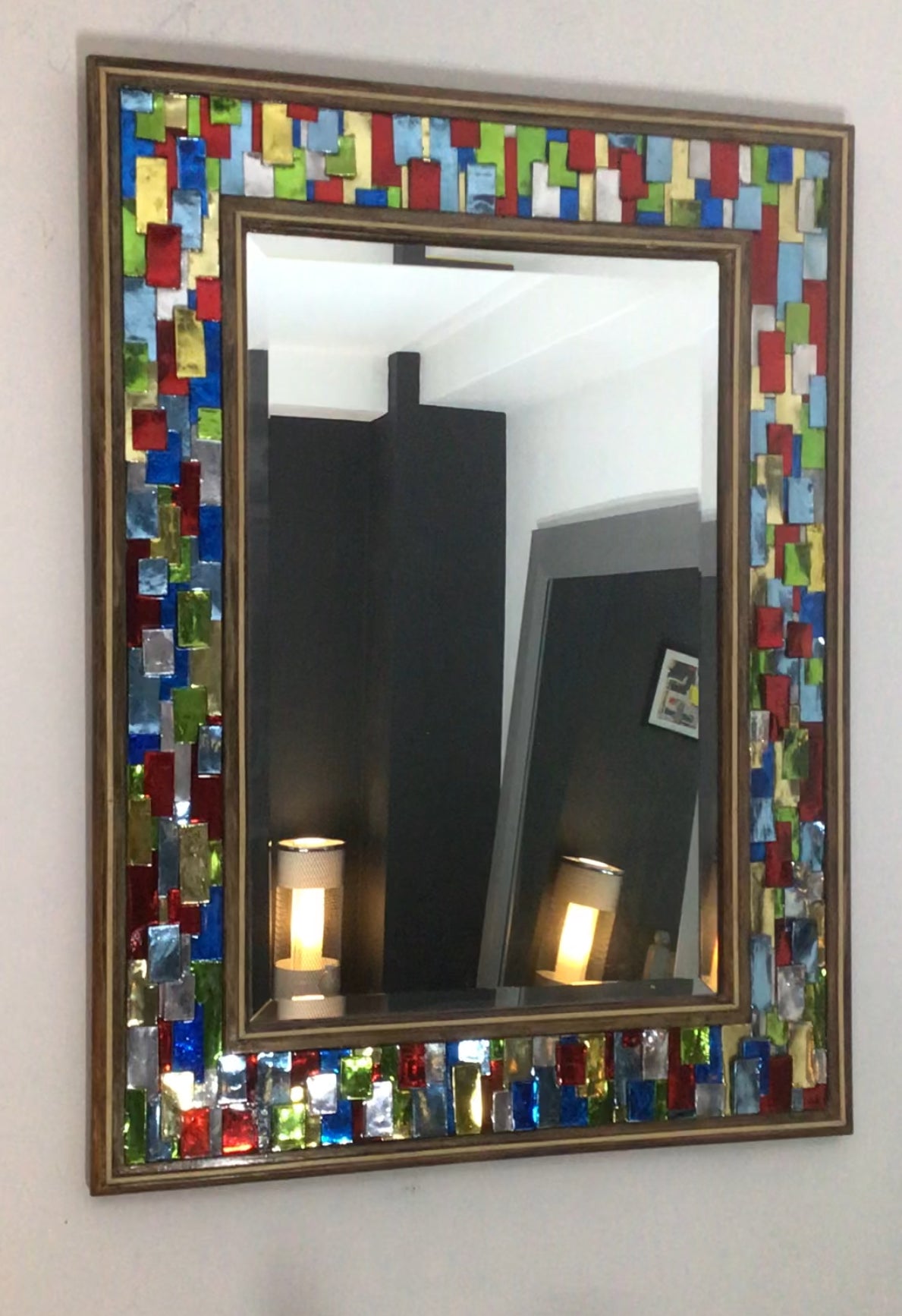 Multicoloured Harlequin Bevelled Wall Mirror