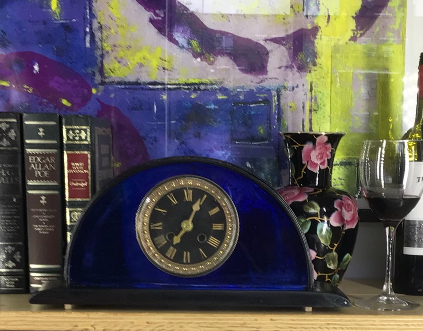 Royal Blue Art Deco Mantle Clock