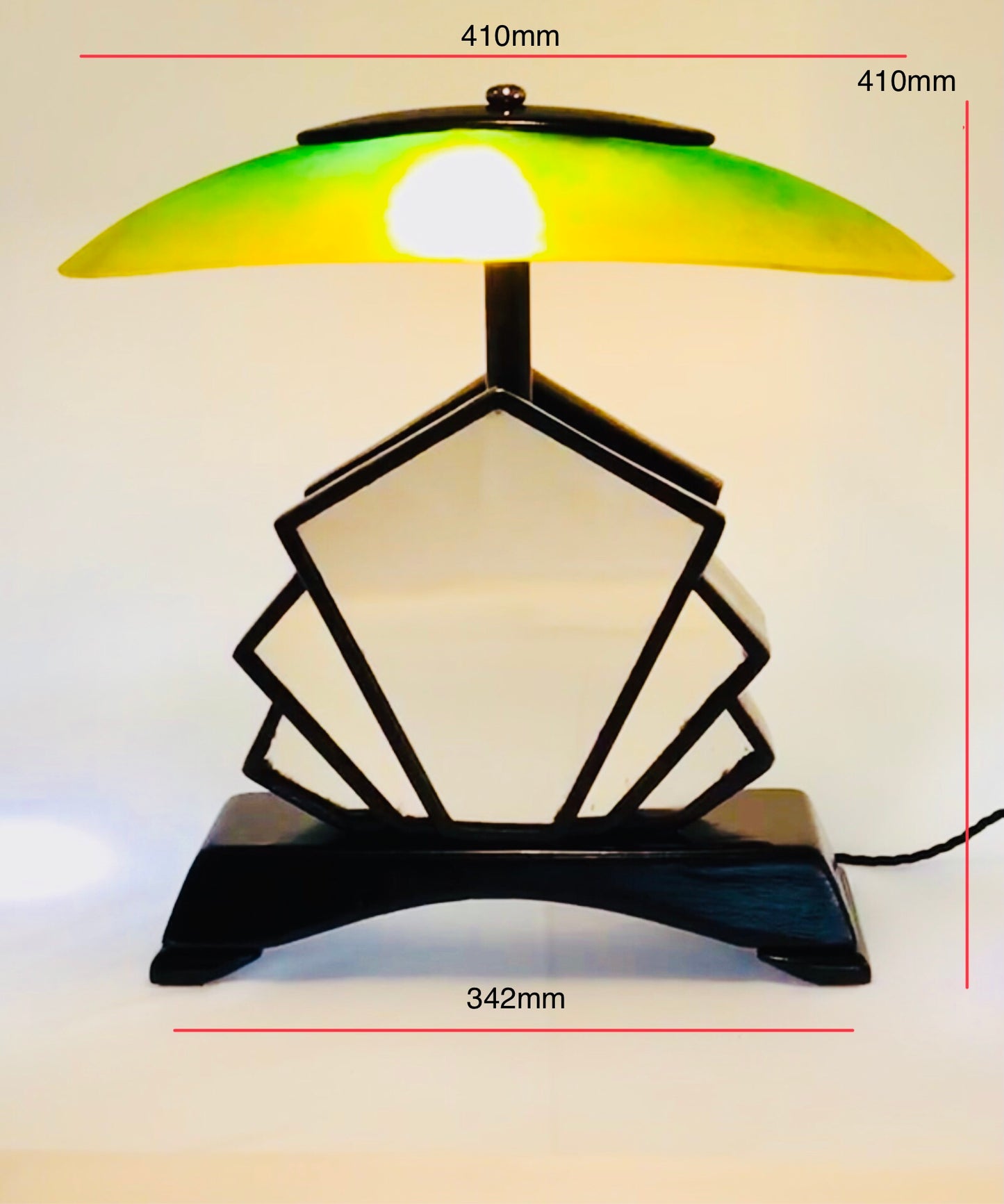 Art Deco Green Mirror and Glass Shade Lamp